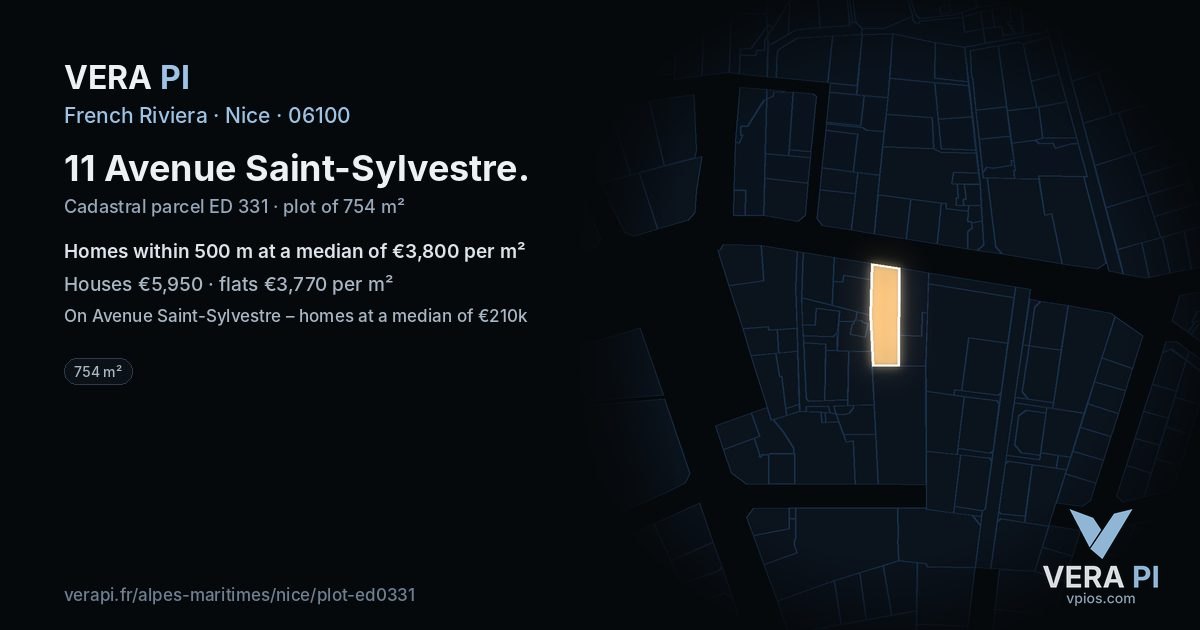 11 Avenue Saint-Sylvestre, Nice at night – the plot lit, the parcels around coloured by the prices near them