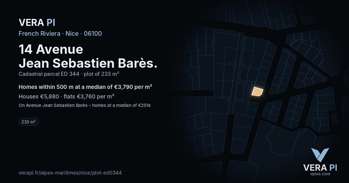 14 Avenue Jean Sebastien Barès, Nice at night – the plot lit, the parcels around coloured by the prices near them
