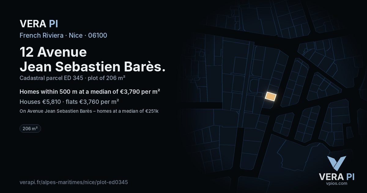 12 Avenue Jean Sebastien Barès, Nice at night – the plot lit, the parcels around coloured by the prices near them