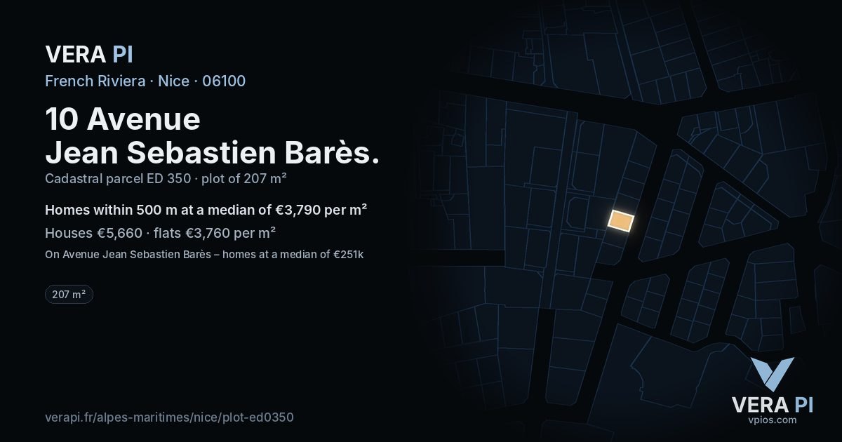 10 Avenue Jean Sebastien Barès, Nice at night – the plot lit, the parcels around coloured by the prices near them