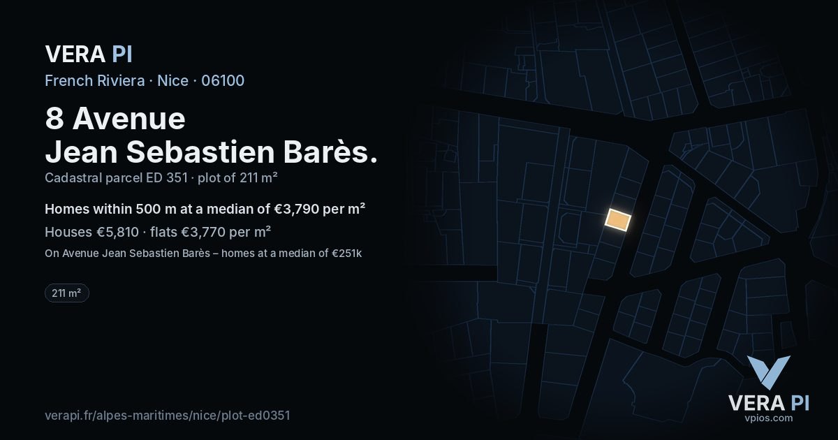 8 Avenue Jean Sebastien Barès, Nice at night – the plot lit, the parcels around coloured by the prices near them