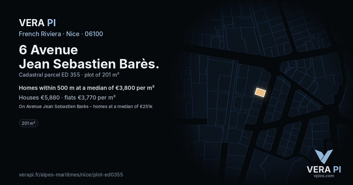 6 Avenue Jean Sebastien Barès, Nice at night – the plot lit, the parcels around coloured by the prices near them