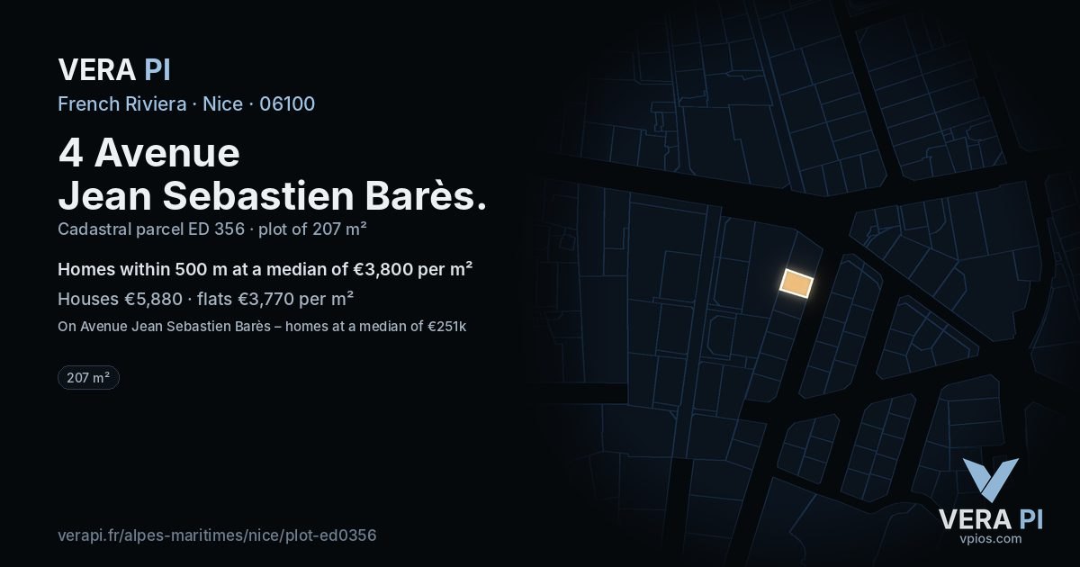 4 Avenue Jean Sebastien Barès, Nice at night – the plot lit, the parcels around coloured by the prices near them