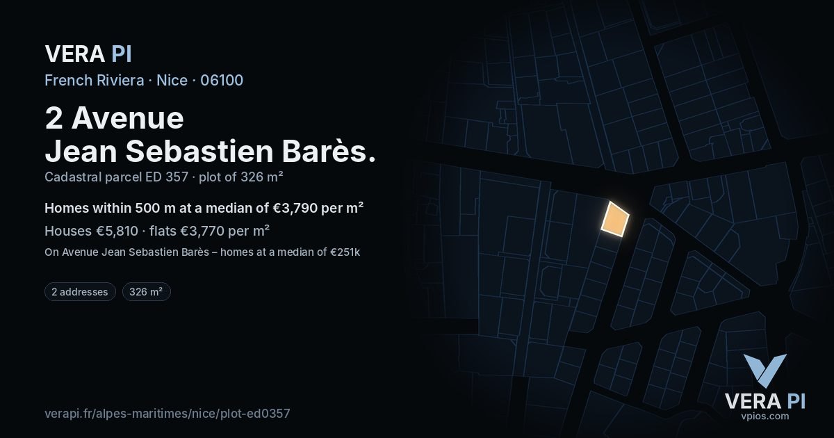 2 Avenue Jean Sebastien Barès, Nice at night – the plot lit, the parcels around coloured by the prices near them