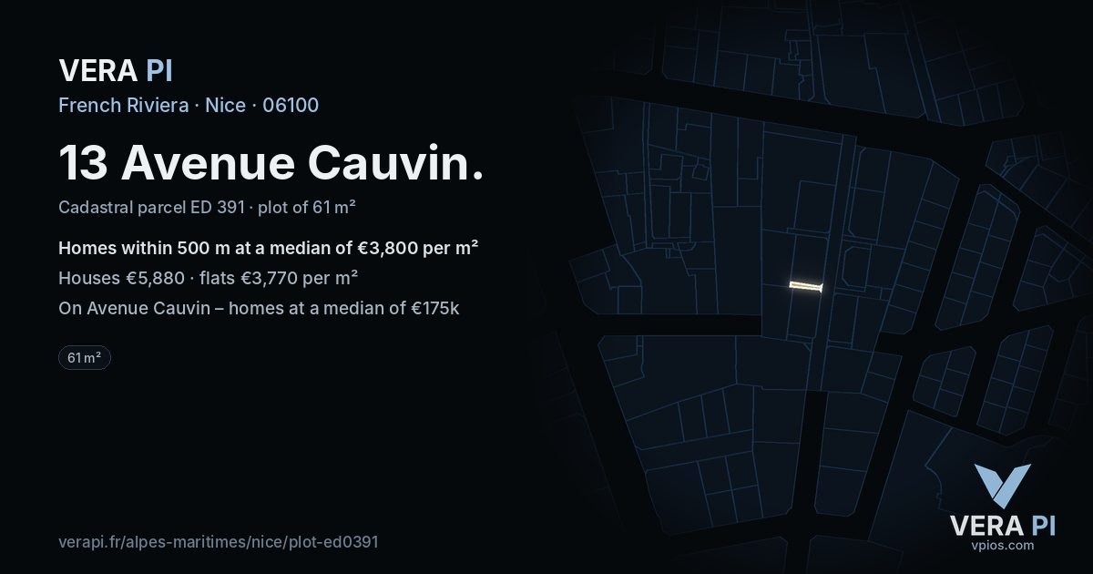 13 Avenue Cauvin, Nice at night – the plot lit, the parcels around coloured by the prices near them