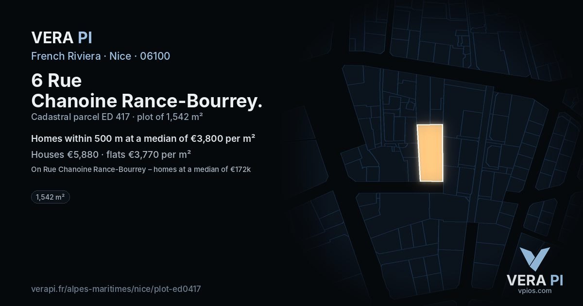 6 Rue Chanoine Rance-Bourrey, Nice at night – the plot lit, the parcels around coloured by the prices near them