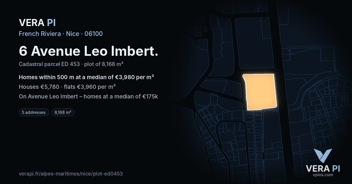 6 Avenue Leo Imbert, Nice at night – the plot lit, the parcels around coloured by the prices near them