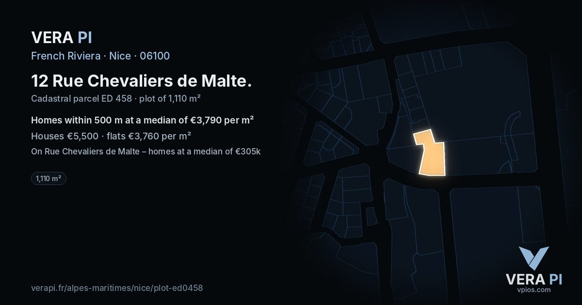 12 Rue Chevaliers de Malte, Nice at night – the plot lit, the parcels around coloured by the prices near them