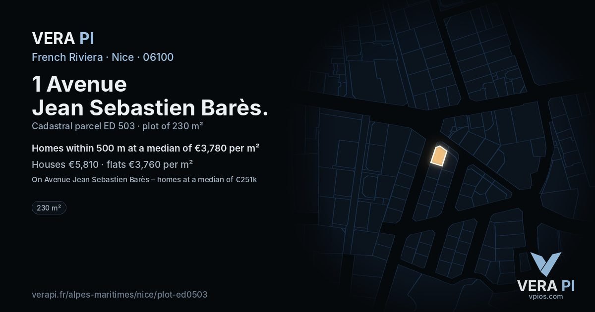 1 Avenue Jean Sebastien Barès, Nice at night – the plot lit, the parcels around coloured by the prices near them