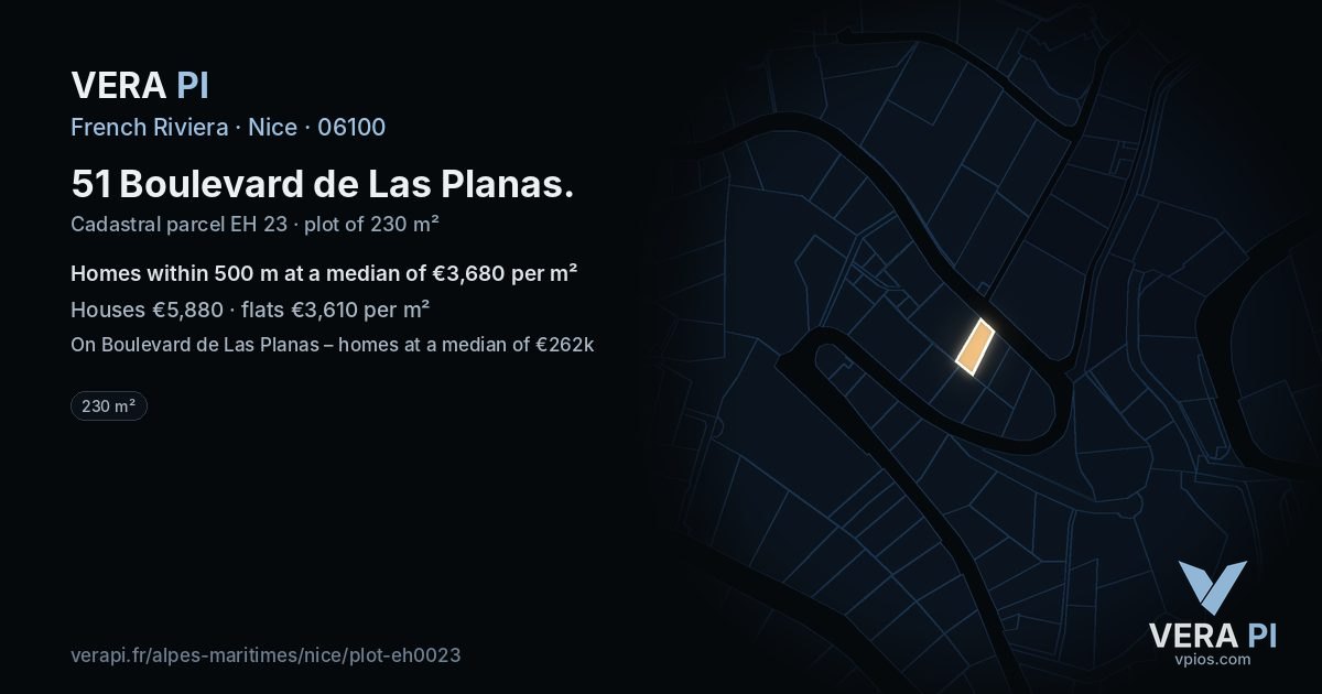 51 Boulevard de Las Planas, Nice at night – the plot lit, the parcels around coloured by the prices near them