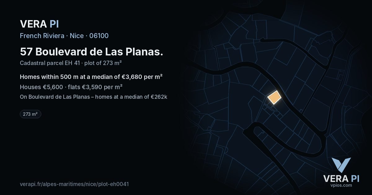 57 Boulevard de Las Planas, Nice at night – the plot lit, the parcels around coloured by the prices near them