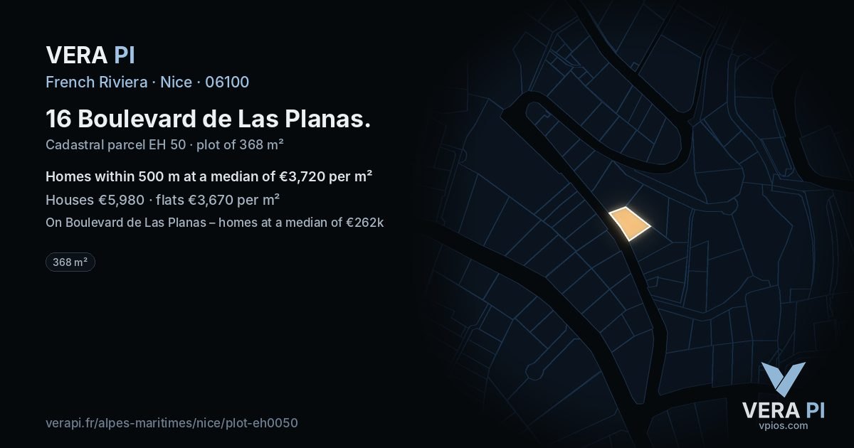 16 Boulevard de Las Planas, Nice at night – the plot lit, the parcels around coloured by the prices near them