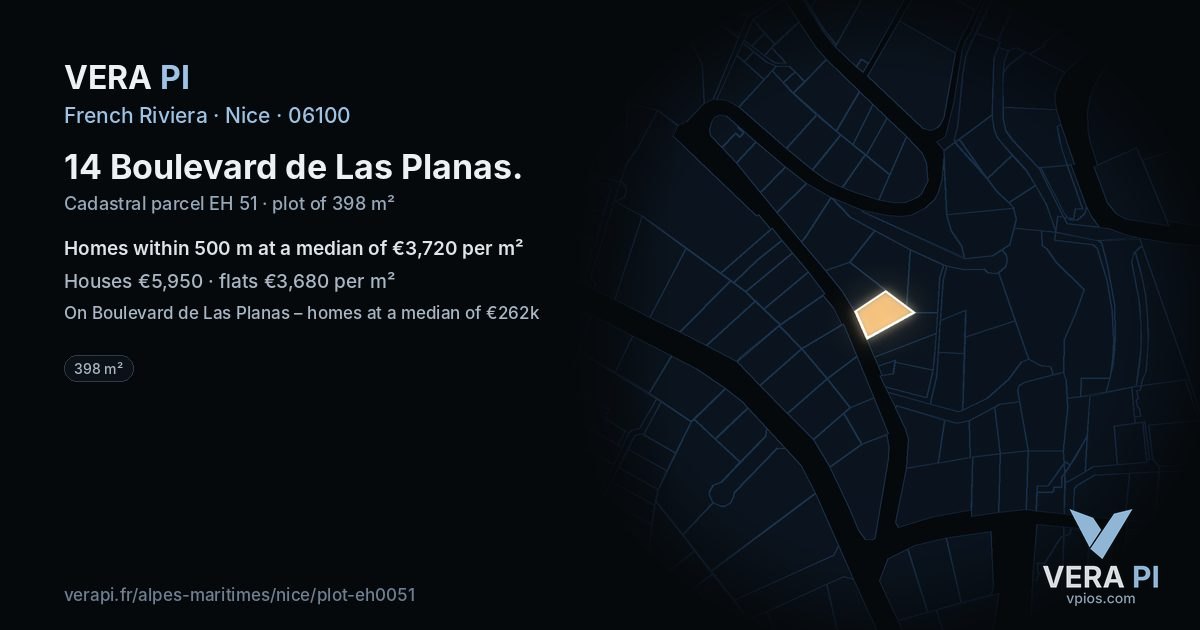 14 Boulevard de Las Planas, Nice at night – the plot lit, the parcels around coloured by the prices near them