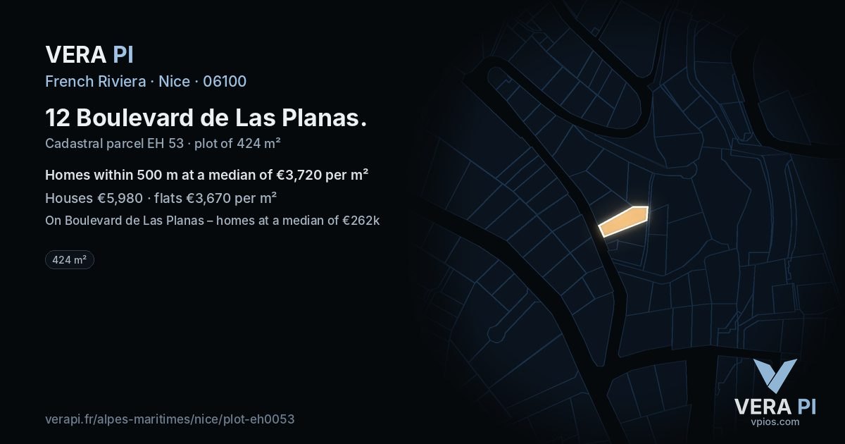 12 Boulevard de Las Planas, Nice at night – the plot lit, the parcels around coloured by the prices near them