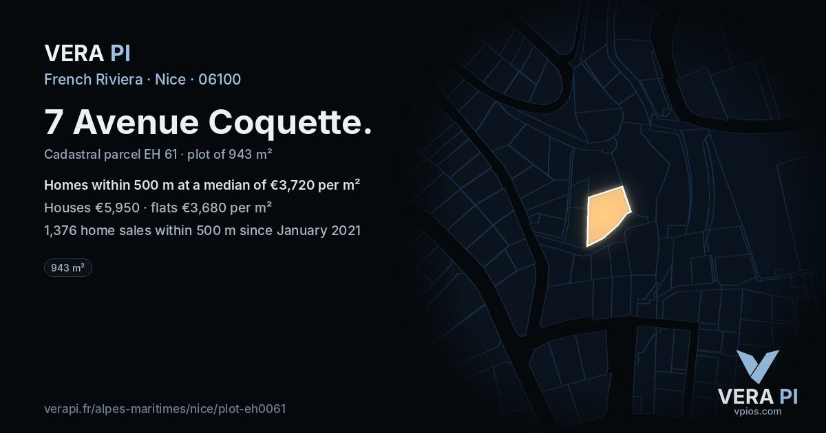7 Avenue Coquette, Nice at night – the plot lit, the parcels around coloured by the prices near them
