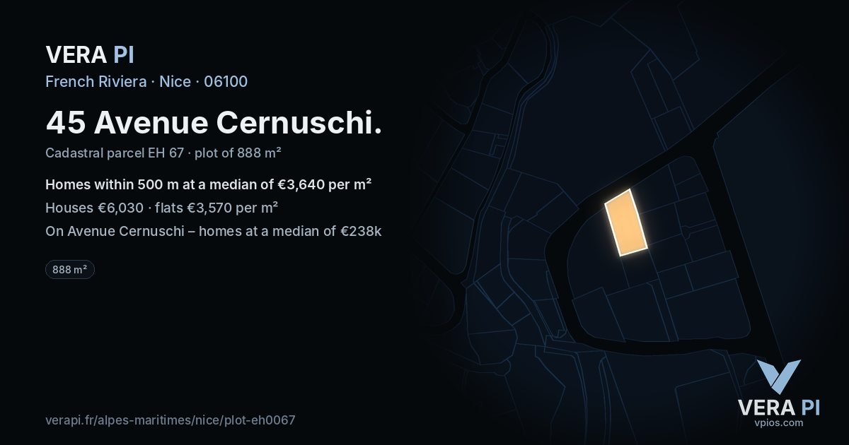 45 Avenue Cernuschi, Nice at night – the plot lit, the parcels around coloured by the prices near them