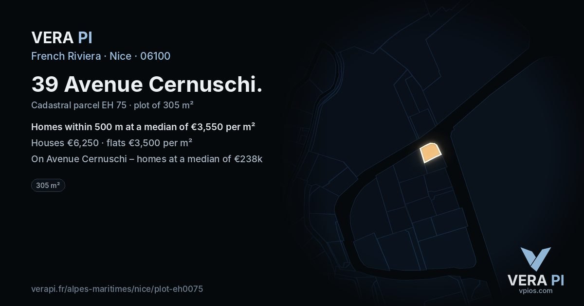 39 Avenue Cernuschi, Nice at night – the plot lit, the parcels around coloured by the prices near them