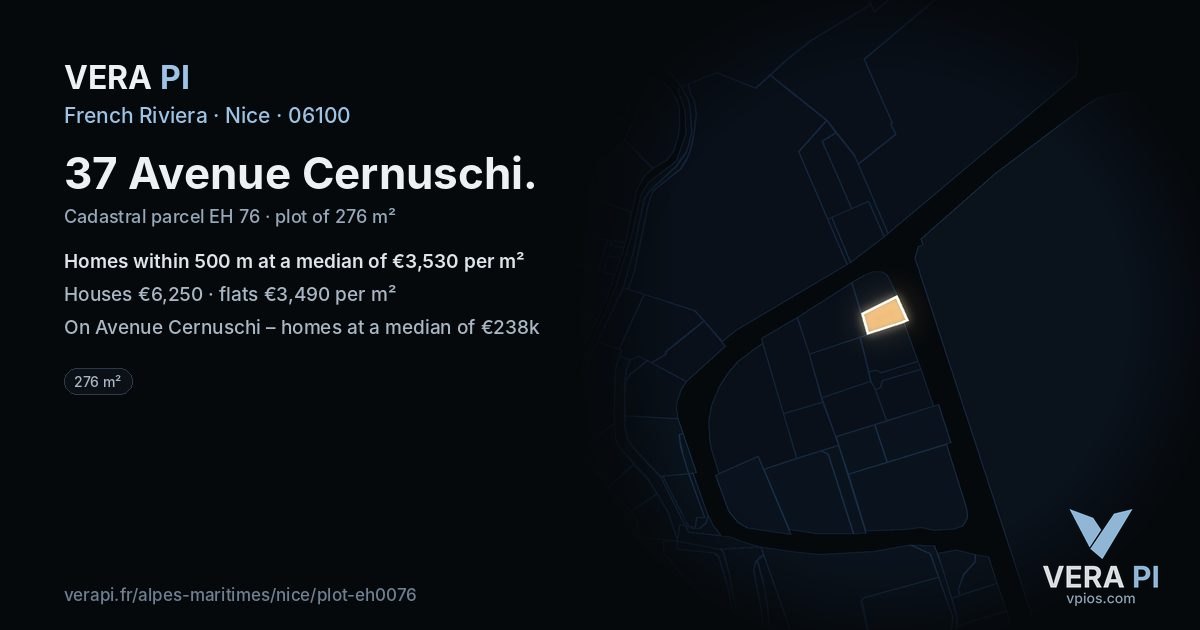37 Avenue Cernuschi, Nice at night – the plot lit, the parcels around coloured by the prices near them