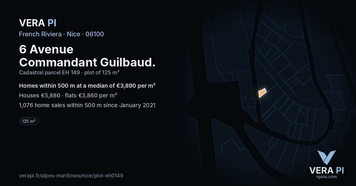 6 Avenue Commandant Guilbaud, Nice at night – the plot lit, the parcels around coloured by the prices near them