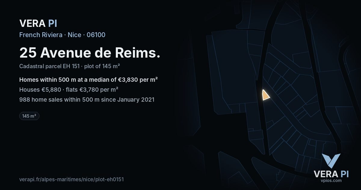 25 Avenue de Reims, Nice at night – the plot lit, the parcels around coloured by the prices near them