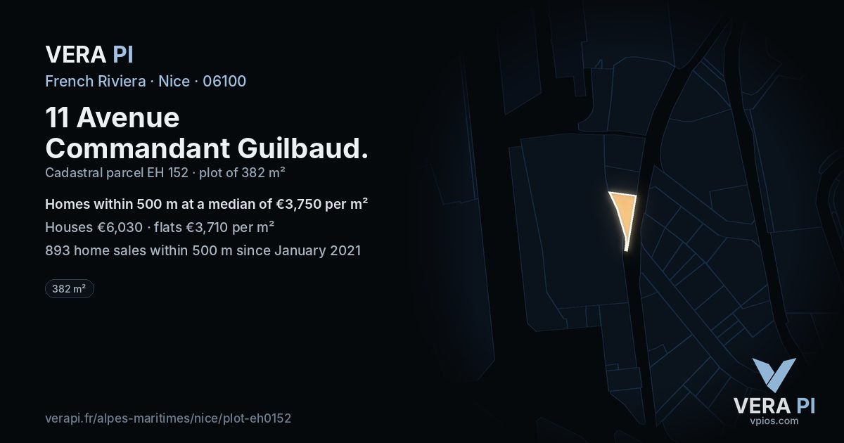 11 Avenue Commandant Guilbaud, Nice at night – the plot lit, the parcels around coloured by the prices near them