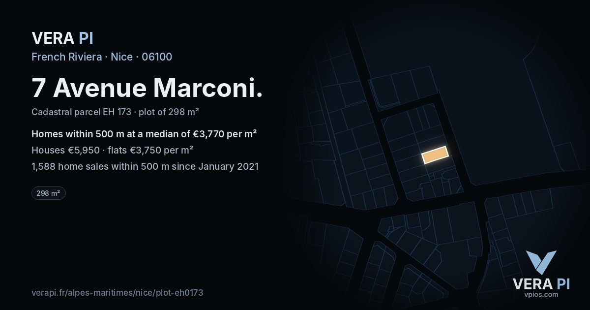 7 Avenue Marconi, Nice at night – the plot lit, the parcels around coloured by the prices near them