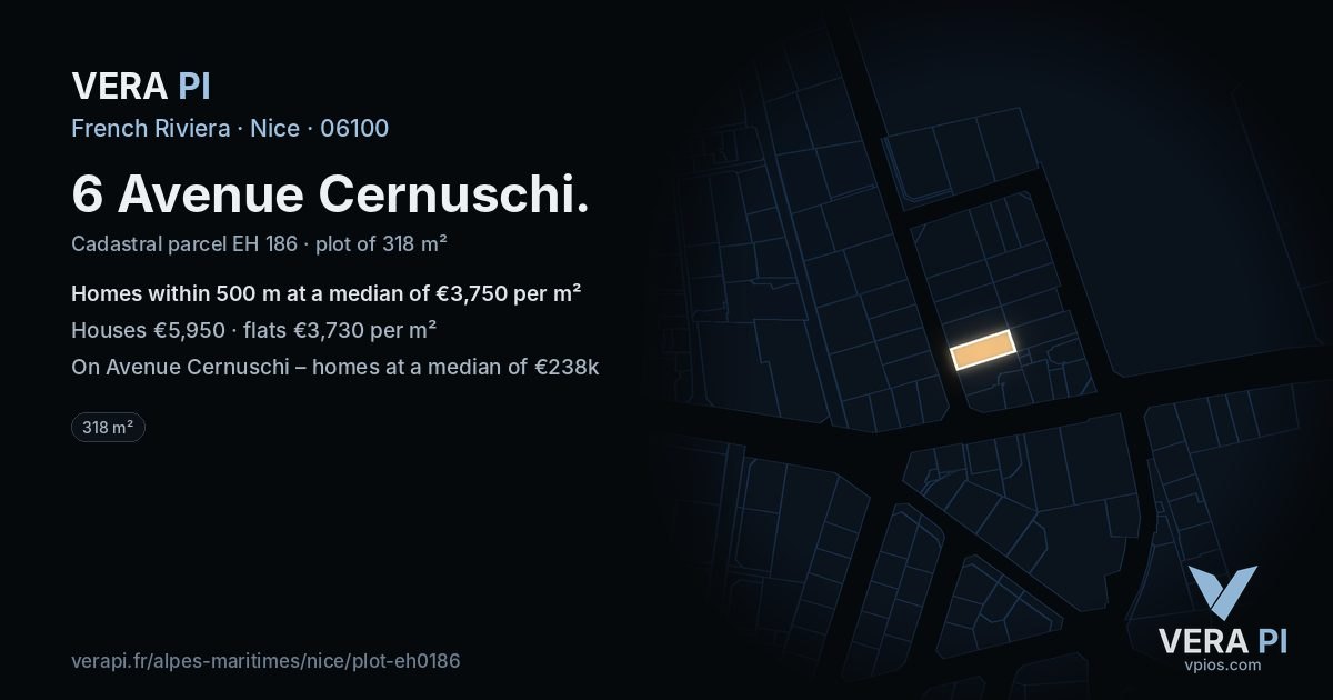 6 Avenue Cernuschi, Nice at night – the plot lit, the parcels around coloured by the prices near them