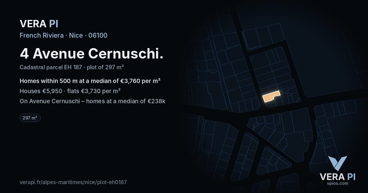 4 Avenue Cernuschi, Nice at night – the plot lit, the parcels around coloured by the prices near them