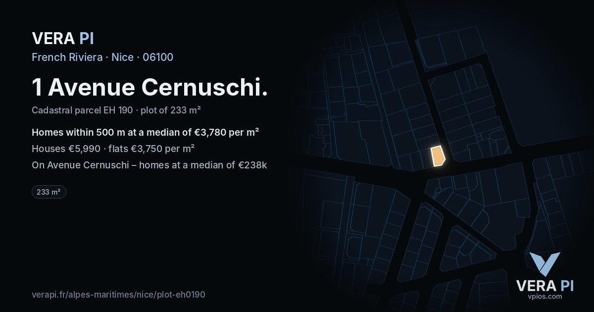 1 Avenue Cernuschi, Nice at night – the plot lit, the parcels around coloured by the prices near them