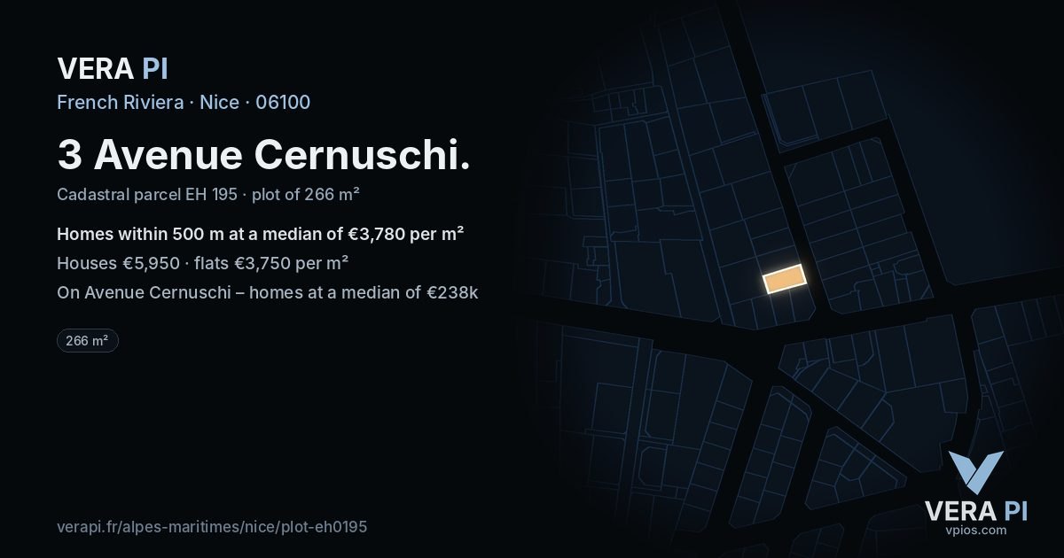 3 Avenue Cernuschi, Nice at night – the plot lit, the parcels around coloured by the prices near them