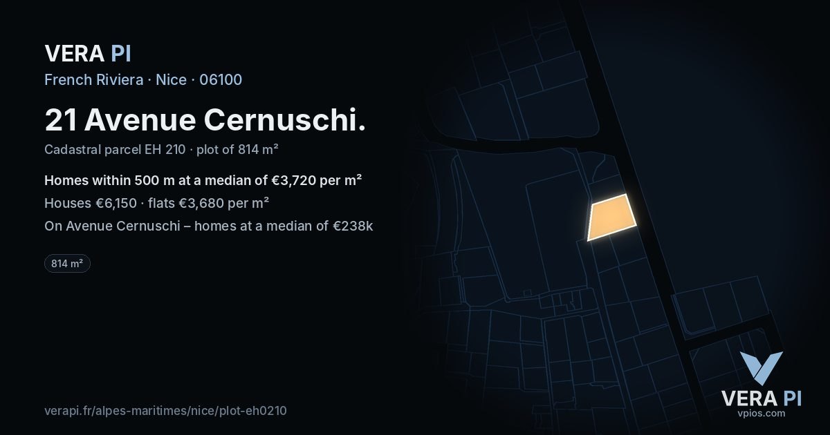 21 Avenue Cernuschi, Nice at night – the plot lit, the parcels around coloured by the prices near them