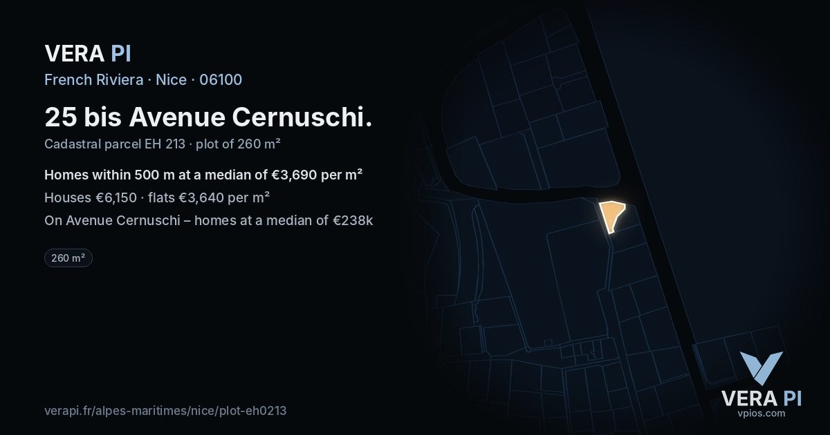 25 bis Avenue Cernuschi, Nice at night – the plot lit, the parcels around coloured by the prices near them