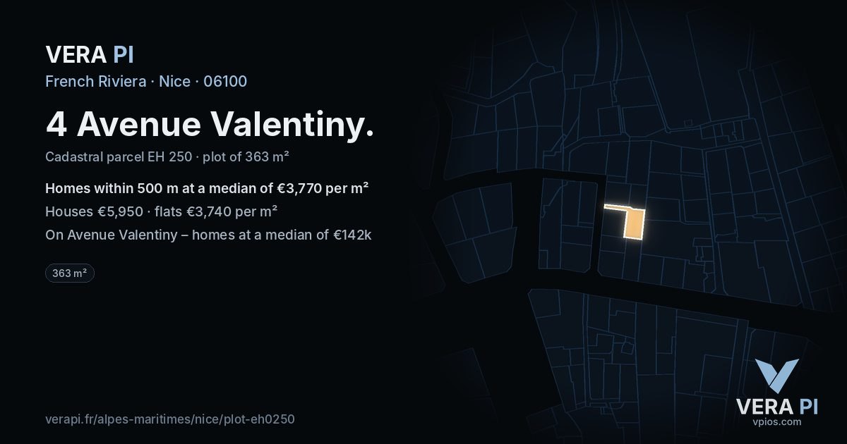 4 Avenue Valentiny, Nice at night – the plot lit, the parcels around coloured by the prices near them