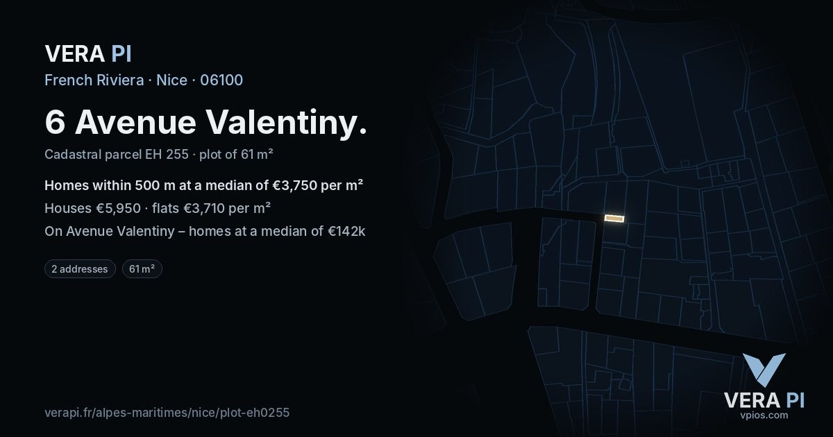 6 Avenue Valentiny, Nice at night – the plot lit, the parcels around coloured by the prices near them