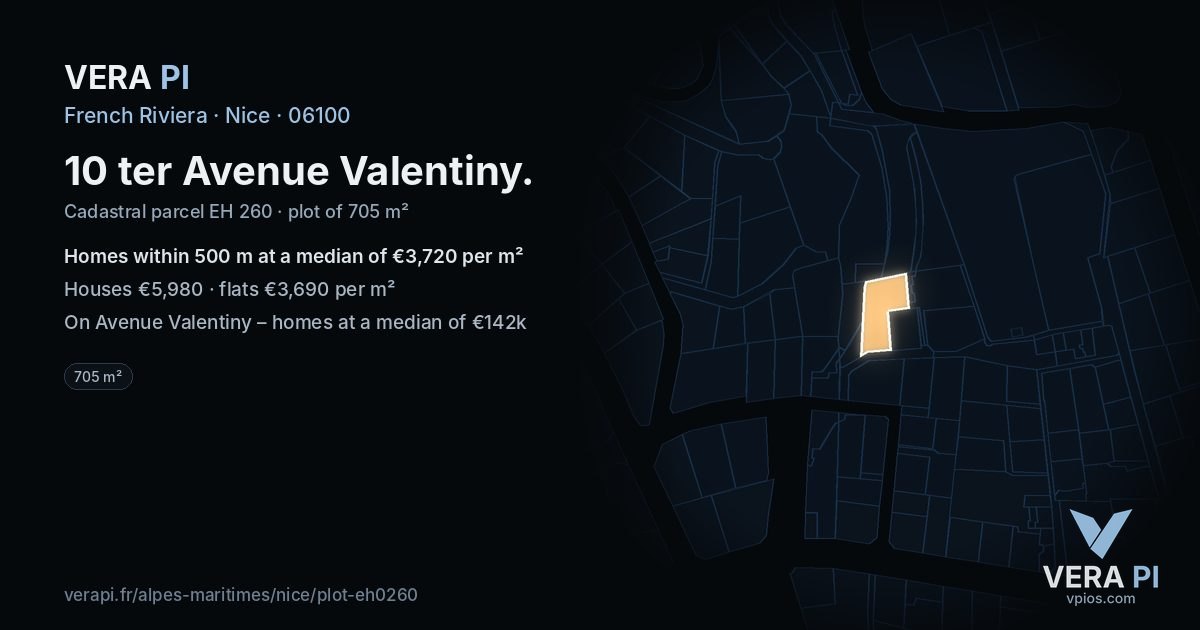 10 ter Avenue Valentiny, Nice at night – the plot lit, the parcels around coloured by the prices near them