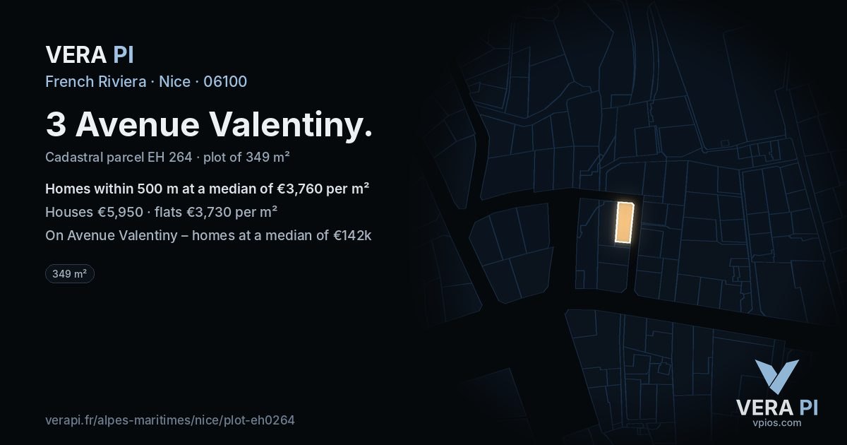 3 Avenue Valentiny, Nice at night – the plot lit, the parcels around coloured by the prices near them