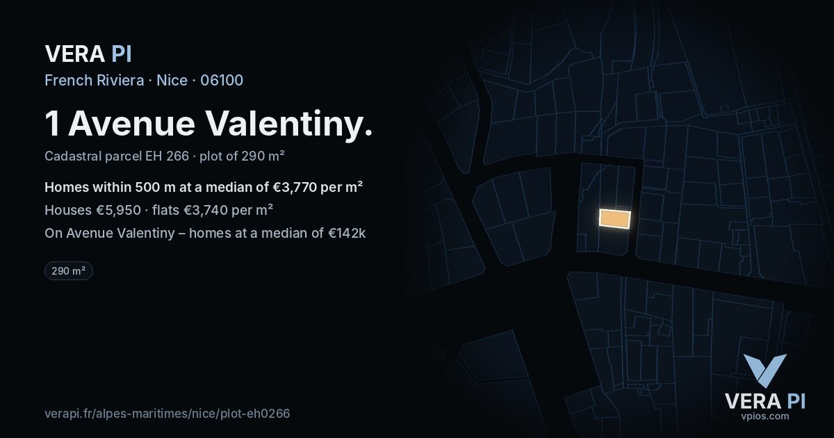 1 Avenue Valentiny, Nice at night – the plot lit, the parcels around coloured by the prices near them