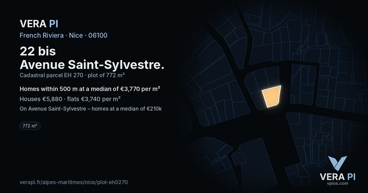22 bis Avenue Saint-Sylvestre, Nice at night – the plot lit, the parcels around coloured by the prices near them
