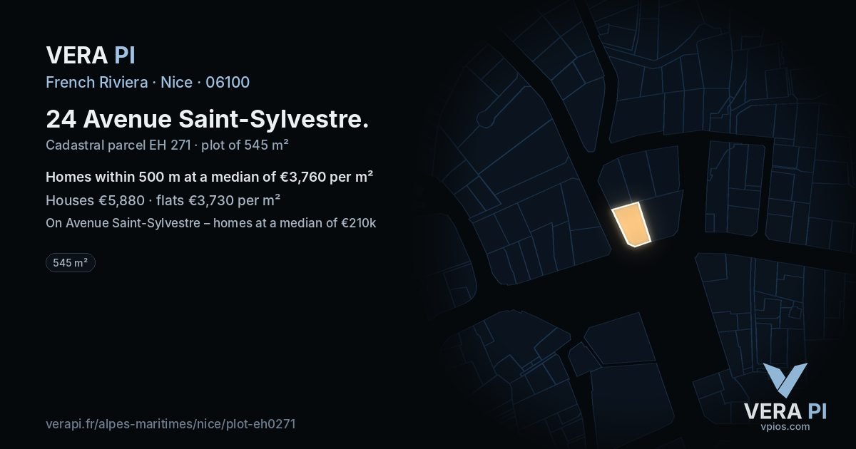 24 Avenue Saint-Sylvestre, Nice at night – the plot lit, the parcels around coloured by the prices near them