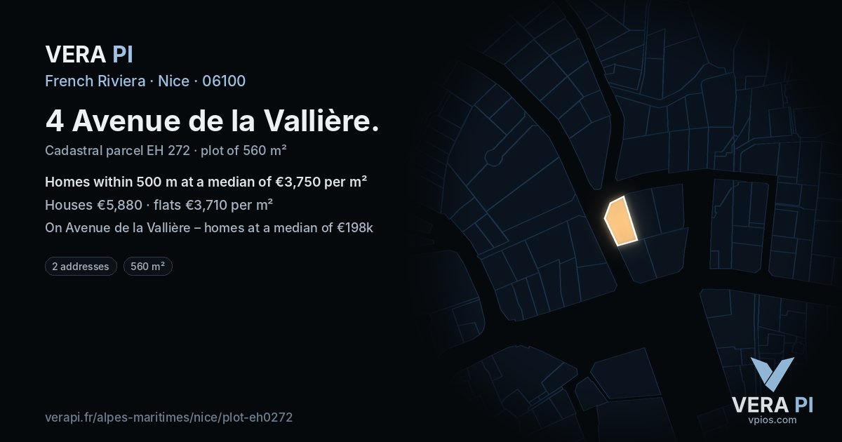 4 Avenue de la Vallière, Nice at night – the plot lit, the parcels around coloured by the prices near them