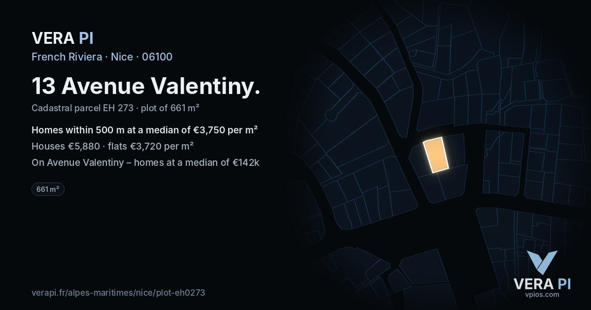 13 Avenue Valentiny, Nice at night – the plot lit, the parcels around coloured by the prices near them