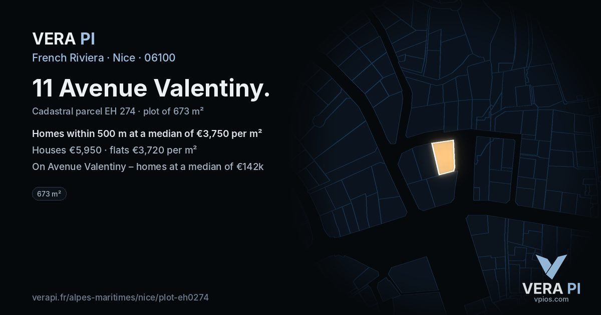 11 Avenue Valentiny, Nice at night – the plot lit, the parcels around coloured by the prices near them