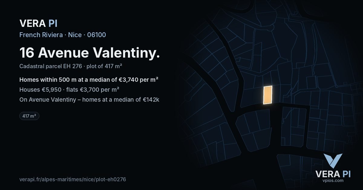 16 Avenue Valentiny, Nice at night – the plot lit, the parcels around coloured by the prices near them