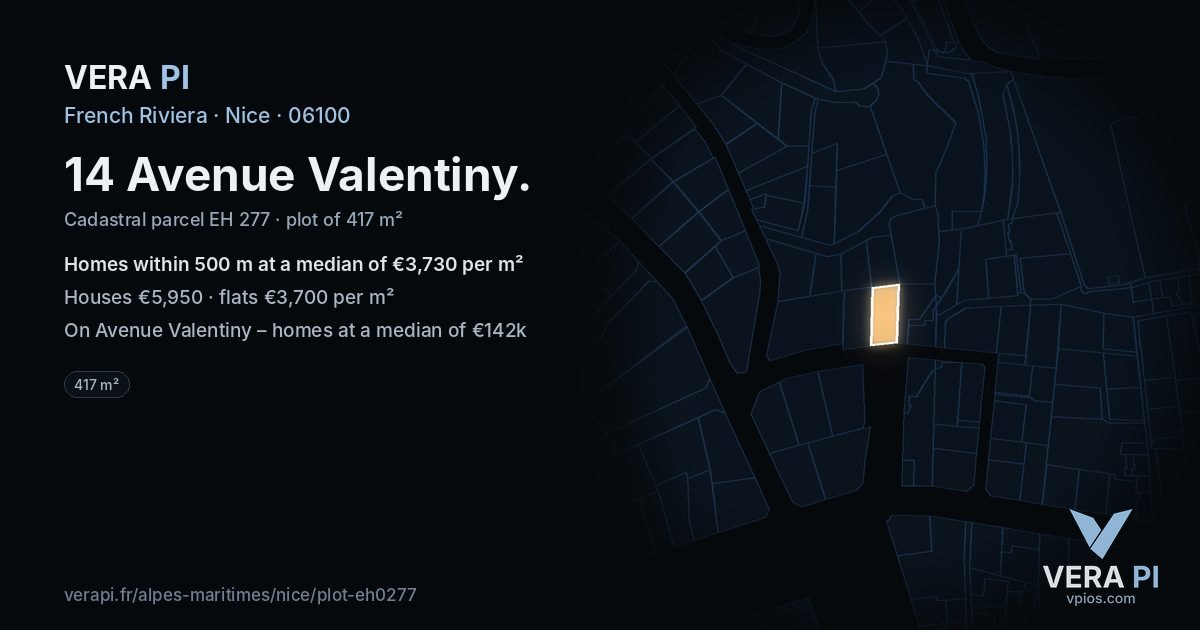 14 Avenue Valentiny, Nice at night – the plot lit, the parcels around coloured by the prices near them