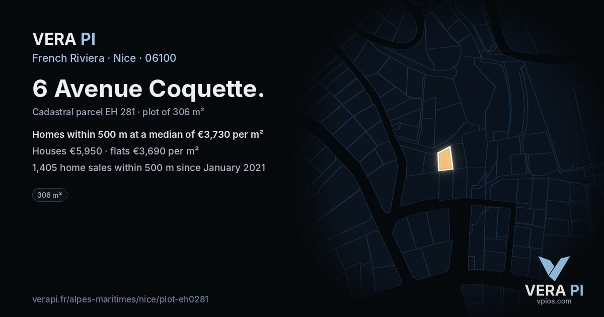 6 Avenue Coquette, Nice at night – the plot lit, the parcels around coloured by the prices near them