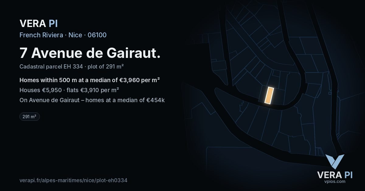 7 Avenue de Gairaut, Nice at night – the plot lit, the parcels around coloured by the prices near them