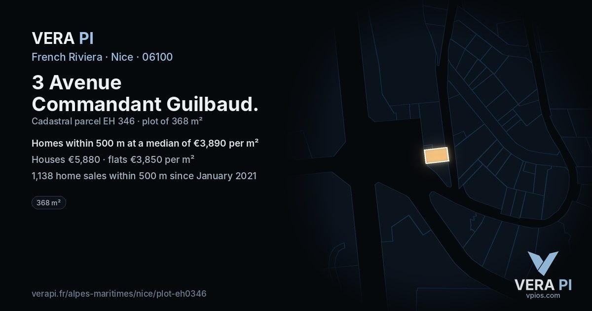 3 Avenue Commandant Guilbaud, Nice at night – the plot lit, the parcels around coloured by the prices near them