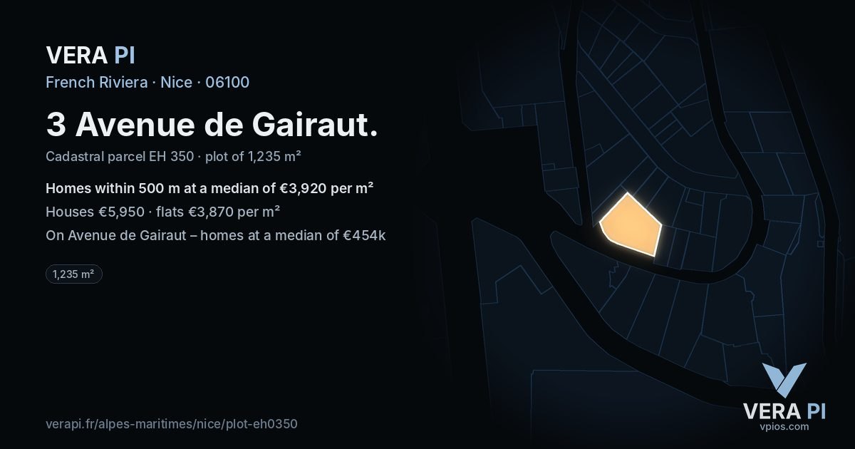 3 Avenue de Gairaut, Nice at night – the plot lit, the parcels around coloured by the prices near them