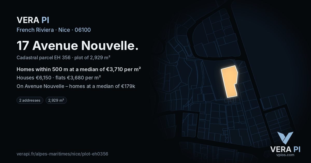 17 Avenue Nouvelle, Nice at night – the plot lit, the parcels around coloured by the prices near them