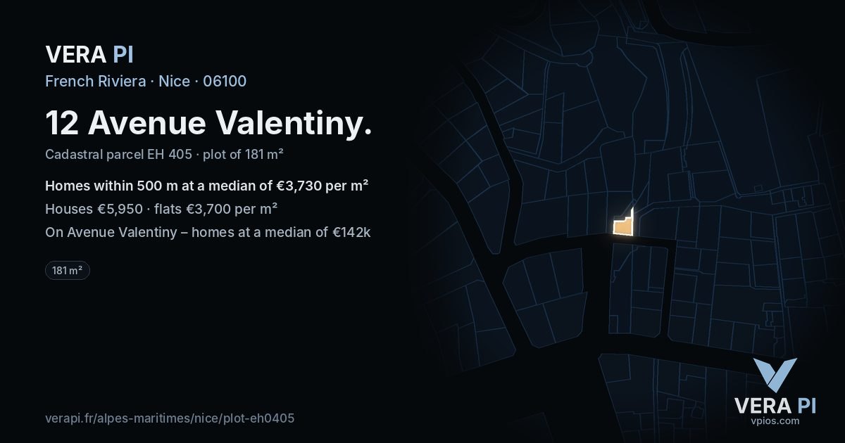 12 Avenue Valentiny, Nice at night – the plot lit, the parcels around coloured by the prices near them